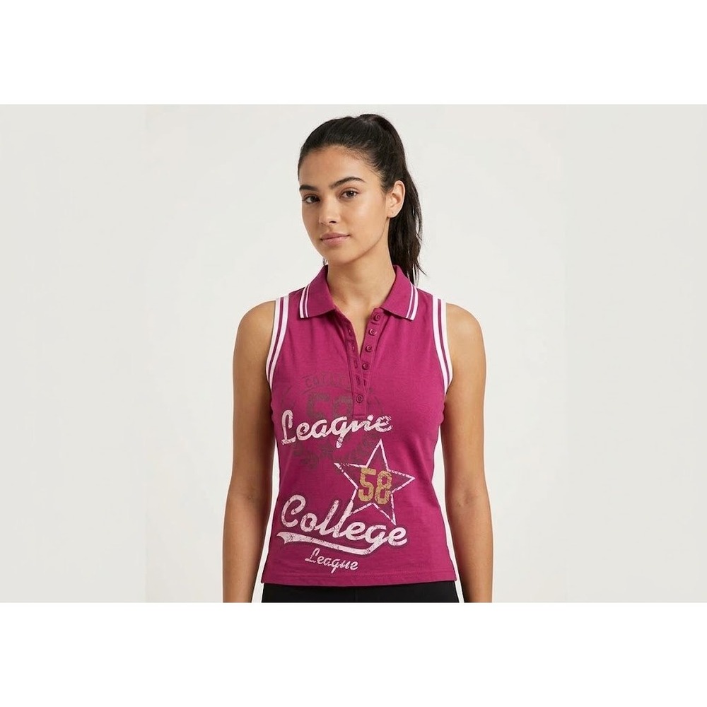 Urban Nation Sleeveless Polo Women Medium Pink NWT Collegiate Graphic Sporty Top